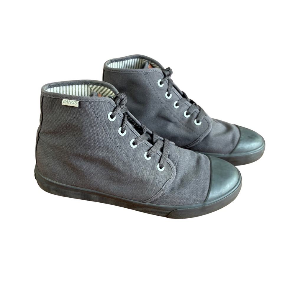 BANGS Shoes Charcoal Gray Canvas High Top Sneakers Mens 7 Womens 8.5 Rubber Toe
